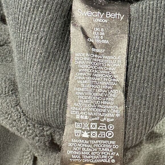 Sweaty Betty Compass Seam Sweatshirt Womens Small Black Soft Fleece Thumbhole LS - Picture 12 of 14